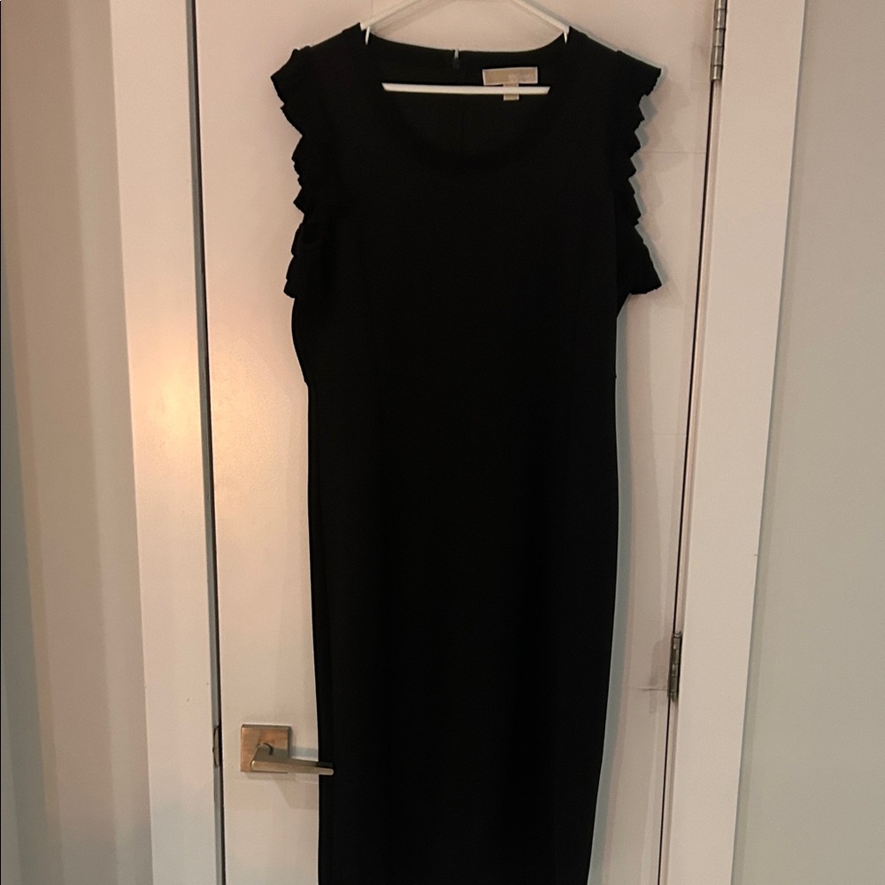 Michael Kors Black Midi Dress with Ruffle Sleeves